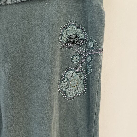 VTG Y2K Vertigo Paris Embroidered Track Pants Women's L Olive Double Sided Bling - Picture 4 of 12